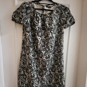 Vintage Jacob Black & White Floral Jacquard Shift Dress - Size Small